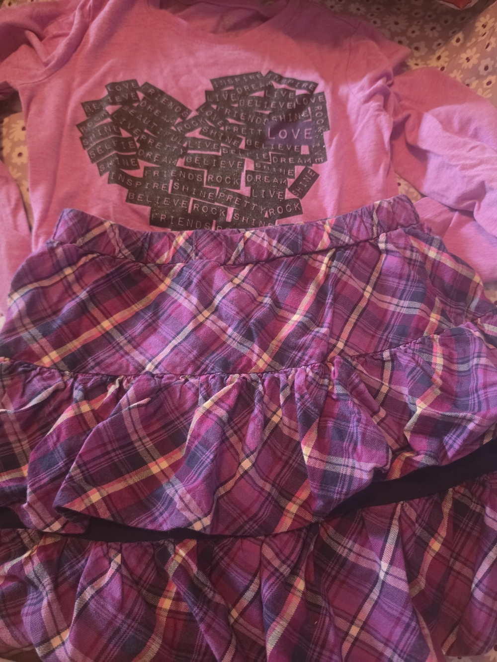 Girls Purple Plaid Tiered Skirt Outfit Set
